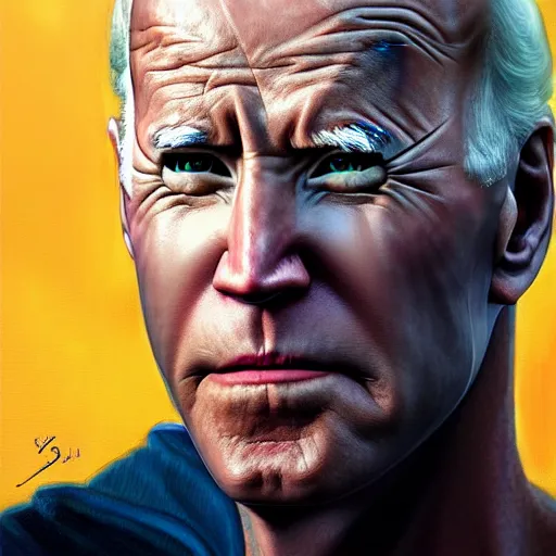 Image similar to cyborg joe biden, trending on artstation, detailed art, oil painting, science fiction