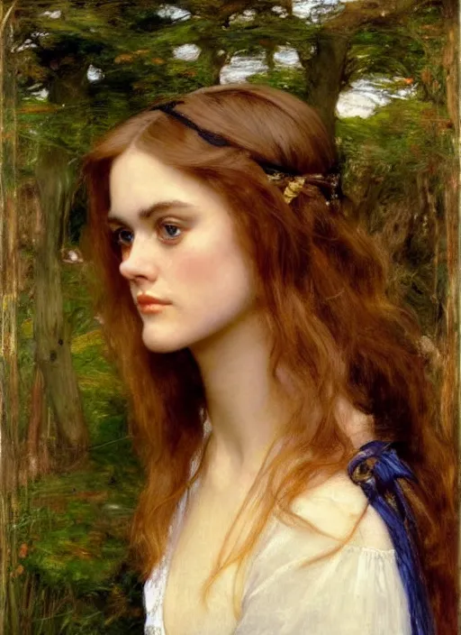 Prompt: a beautiful painting of young alicia silverstone by John Everett Millais and Dante Gabriel Rossetti and John Collier and john william waterhouse, pre-raphaelite, detailed, trending on artstation, hd, masterpiece