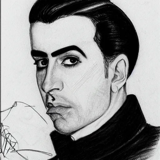 Image similar to pencil illustration of Cristobal balenciaga