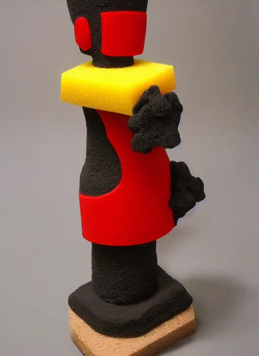 Image similar to sponge sculpture of an ancient warrior red and black theme