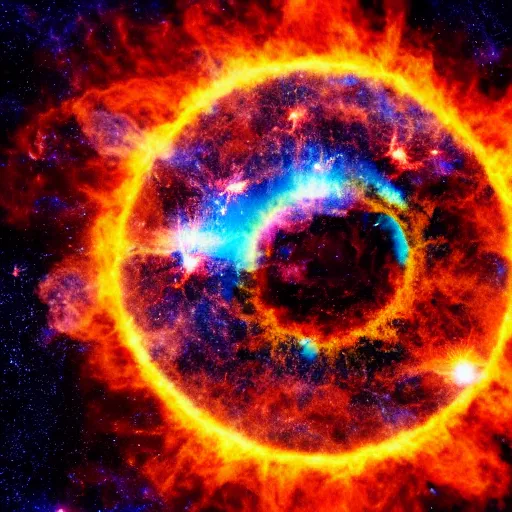 Image similar to a supernova explosion destroying planet earth merging into a peace sign, space photography, high quality, 8 k,