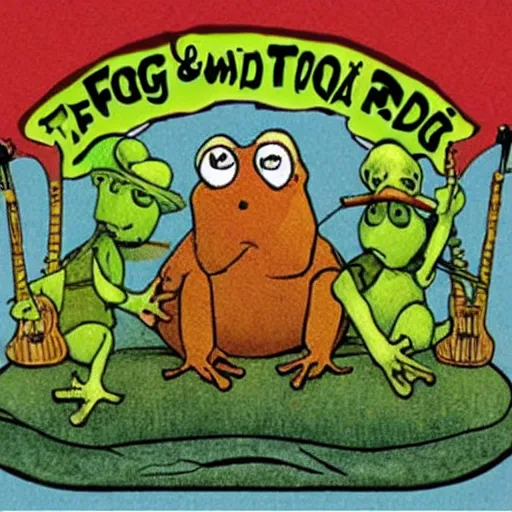 Image similar to frog and toad play metallica songs by arnold lobel