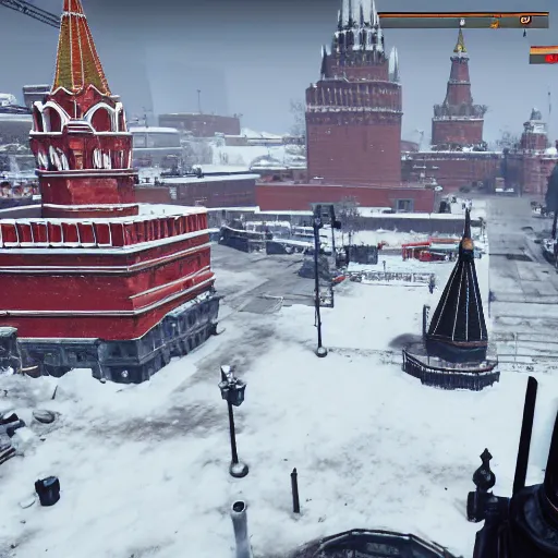 Image similar to the Moscow Red Square in the snow in Fallout 4, in game screenshot