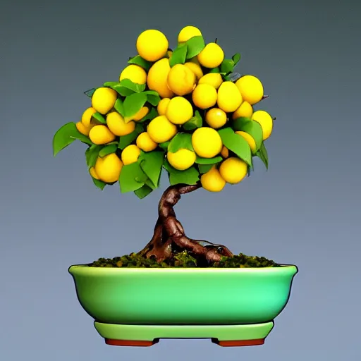 Image similar to bonsai fruit tree with lemons!! but minimalistic concept art by frank stella gilleard james whalen tom, colorful, soft light, trending on artstation, minimalism