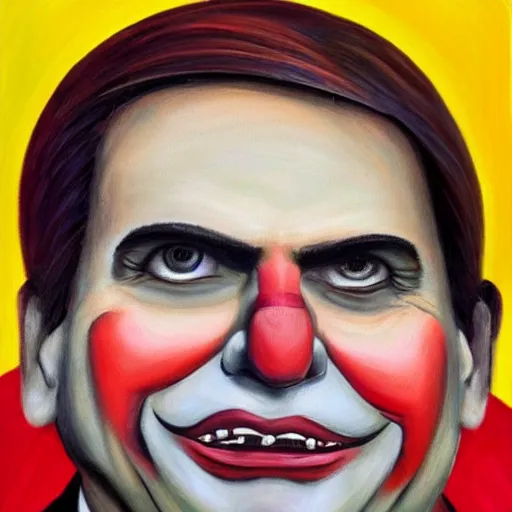 Image similar to oil canvas of jair bolsonaro as a sad clown