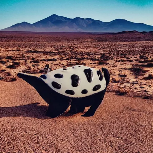 Image similar to 🐋 as 🐼 as 🦕 as 👽, desert photography