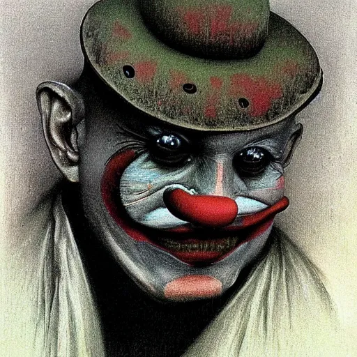 Prompt: grunge drawing of a clown by Zdzisław Beksiński