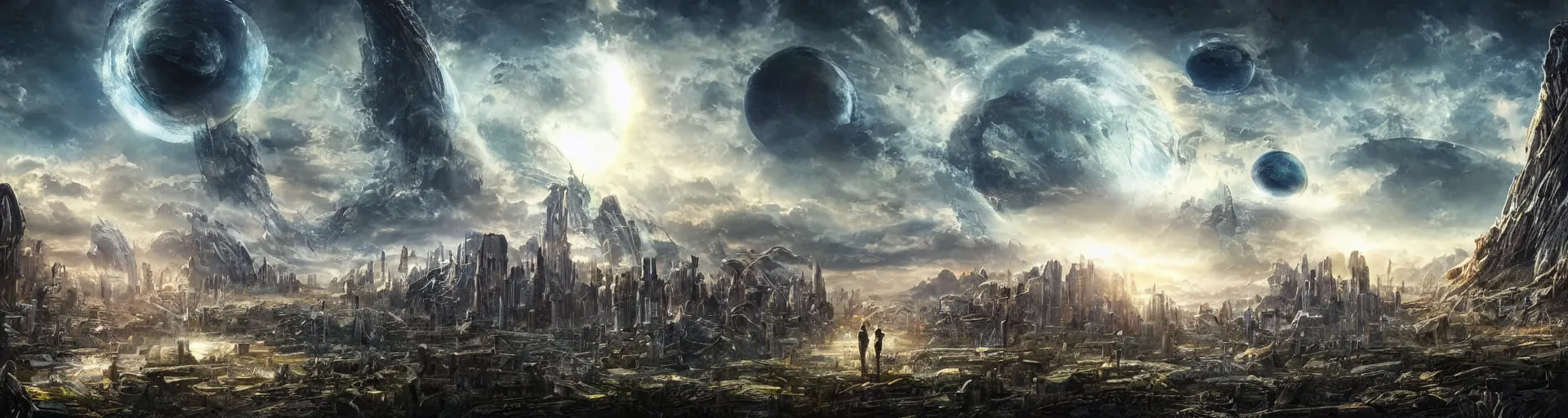 Image similar to beautiful alien planet sci-fi city landscape, art, high detail, high definition, photorealistic, hdr,