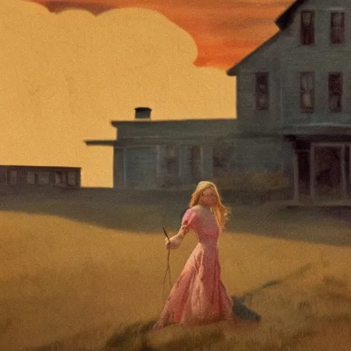 Prompt: Elle Fanning in the painted world of Hell, head and shoulders masterpiece, apocalypse, golden hour, cosmic horror, artstation, in the style of Andrew Wyeth and Edward Hopper and Bosch, extremely detailed