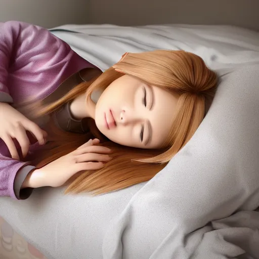 Image similar to cute young anime kawaii girl blonde hair sleeping on bed early morning full HD 4K highest quality realistic beautiful gorgeous natural