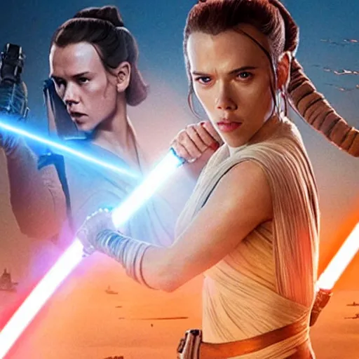 Image similar to A still of Scarlett Johansson as Rey in Star Wars: The Force Awakens (2015)