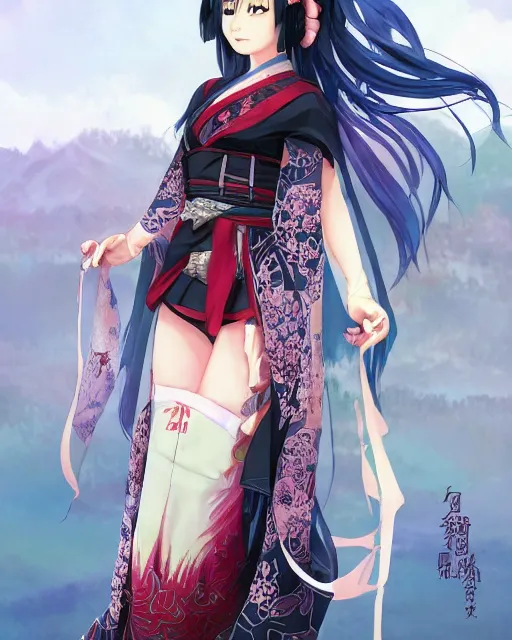 Image similar to A full-body anime portrait of Ssunbiki as a beautiful woman wearing a kimono from Skyrim, by Stanley Artgerm Lau, WLOP, Rossdraws, James Jean, Andrei Riabovitchevy, Marc Simonetti, and Sakimichan, trending on artstation