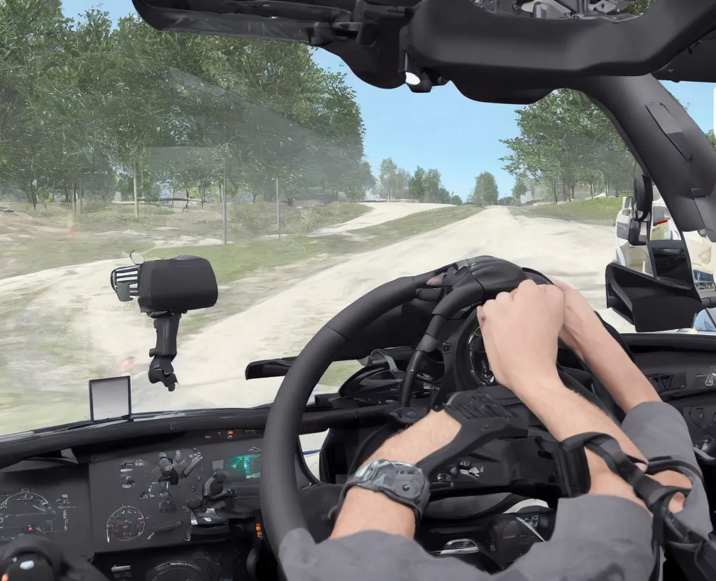 Image similar to first person point of view of driver simulator