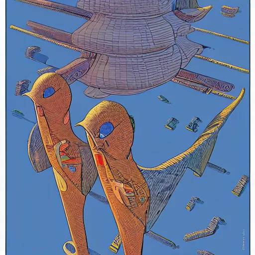 Image similar to A bird's-eye view by jean giraud detailed illustration