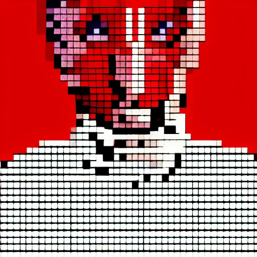 Prompt: Putin crying, pixel art, dramatic, cinematic, red background