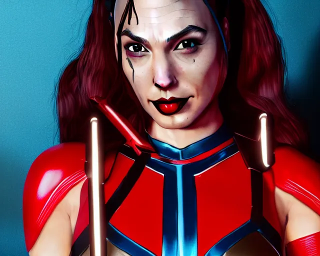 Image similar to Gal Gadot As Harley Quinn, Playboy Centerfold, Full Figure, 8K, octane render, HDR, photorealistic, volumetric lighting, Hyperrealistic-H 960