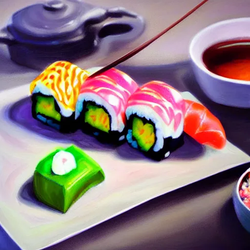 Prompt: sweet sushi, photorealistic, digital painting