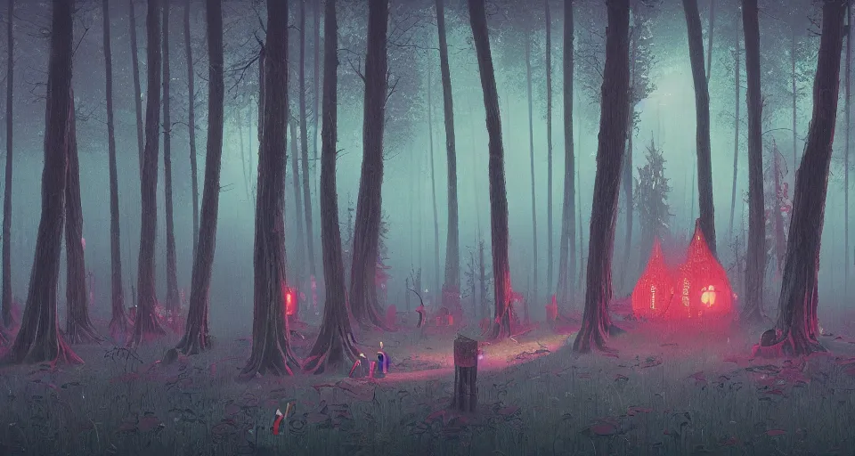 Prompt: An enchanted forest, by simon stalenhag