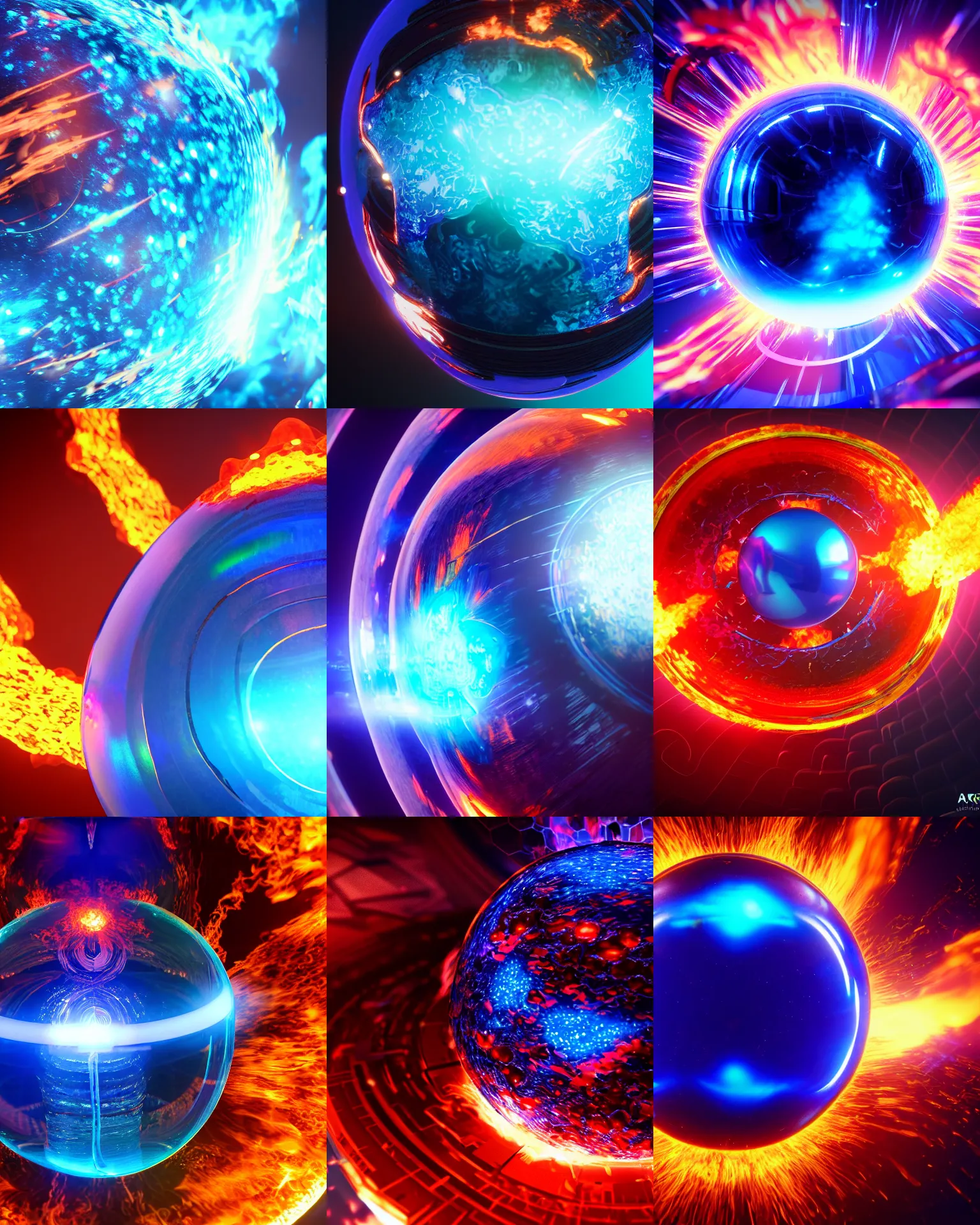 Prompt: iridescent blue fire ball emanating energy waves close up quantum bubble design, game asset, high details, 8 k, octane render, unreal engine, sharp focus, trending on artstation, stylized shading