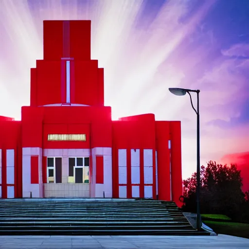 Image similar to the majestic soviet temple, sci - fi, red light, dramatic crepuscular rays, cinematic