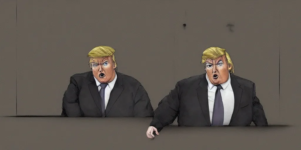 Prompt: fat donald trump in a prison cell looking sad, digital art, trending on artstation