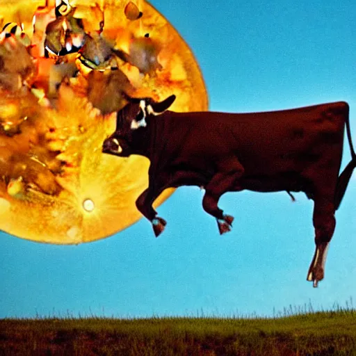 Image similar to A cow jumping of the moon