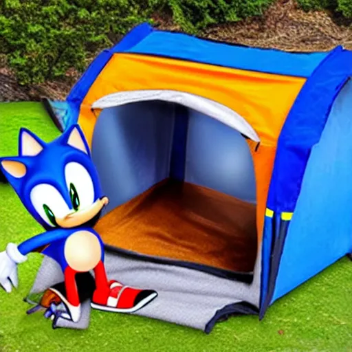 Image similar to sonic the hedgehog camping tent