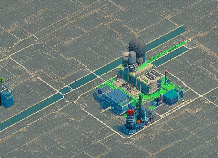 Image similar to hyper detailed nuclear station zaporozhsksya isometric aerial lowpoly by beeple, wlop, unreal engine 5, lumen, nanite