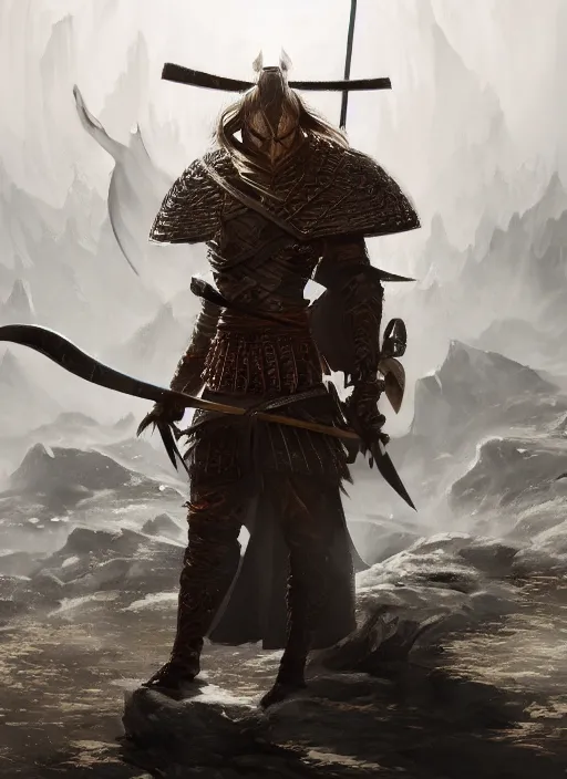 Image similar to samurai, ultra detailed fantasy, elden ring, realistic, dnd character portrait, full body, dnd, rpg, lotr game design fanart by concept art, behance hd, artstation, deviantart, global illumination radiating a glowing aura global illumination ray tracing hdr render in unreal engine 5