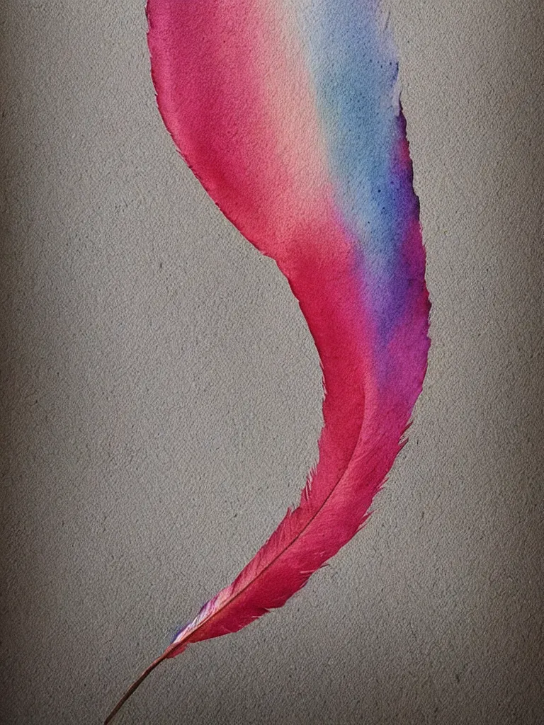 Prompt: a minimal art print of a watercolor feather on off white art paper, deco wall art, aesthetically pleasing and harmonious colors