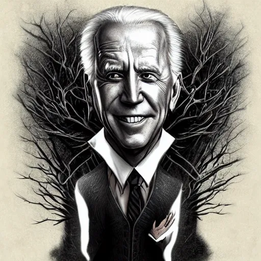 Image similar to michael karcz grunge drawing of joe biden. , in the style of corpse bride, loony toons style, horror themed, detailed, elegant, intricate, trending on artstation, 4k