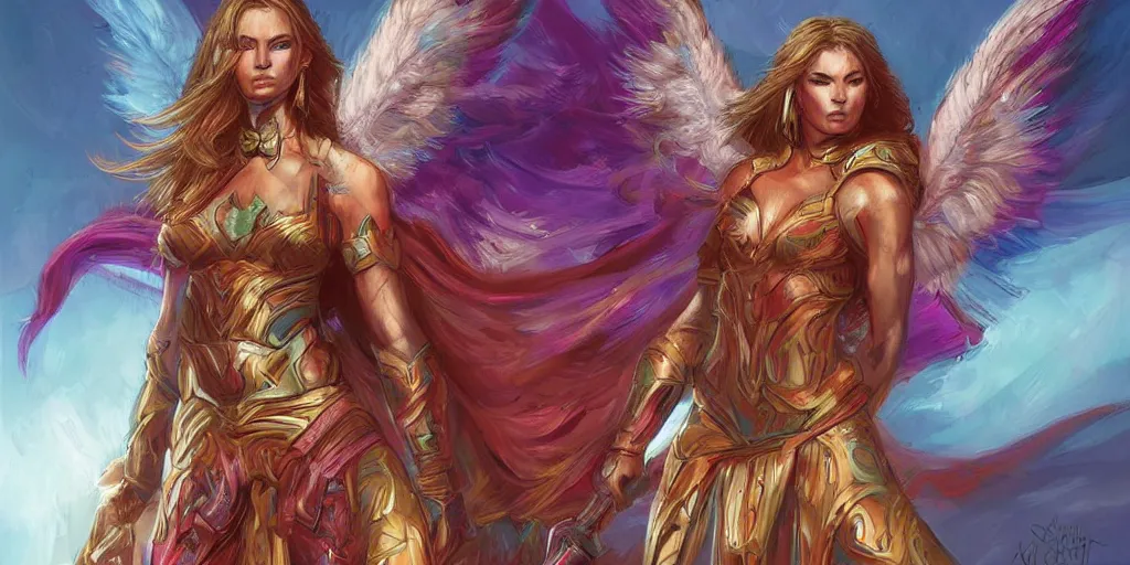 Prompt: female angel warrior. vibrant, digital art, detailed by magali villeneuve