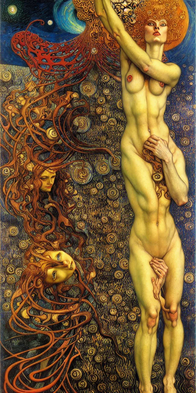 Image similar to Divine Chaos Engine by Karol Bak, Jean Delville, William Blake, Gustav Klimt, and Vincent Van Gogh, symbolist, visionary