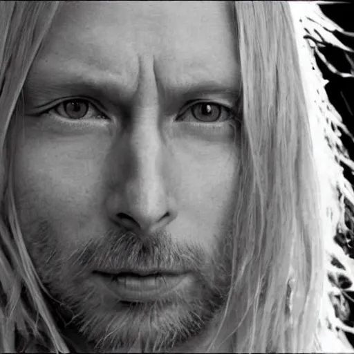 thom yorke singer songwriter long yellow hair in 1 9 9 | Stable Diffusion