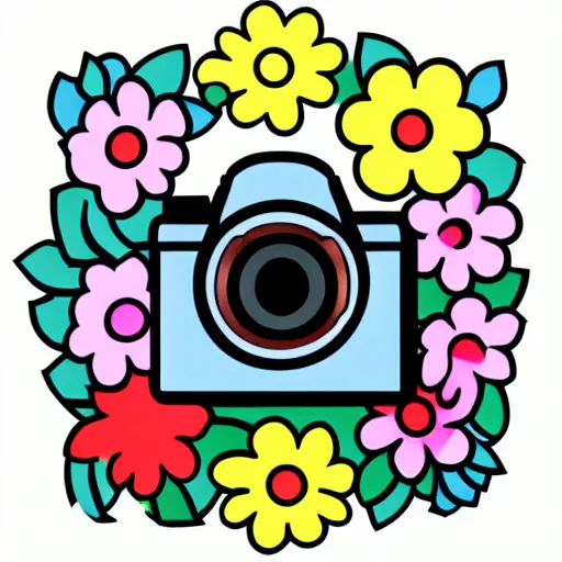 Prompt: flat color icon, dslr camera covered by flowers