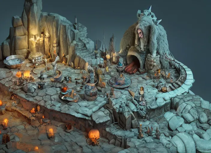 Prompt: detailed octane render of a claymation isometric diorama of moria, balrog, gandalf, detailed, by joop geesink, wes anderson, jim henson, brian froud, breathtaking, 8 k resolution, beautiful lighting, studio light, extremely detailed, establishing shot, realistic materials, hyperrealistic