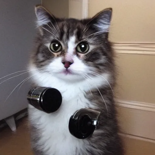 Image similar to cute fluffy cat with gatling gun