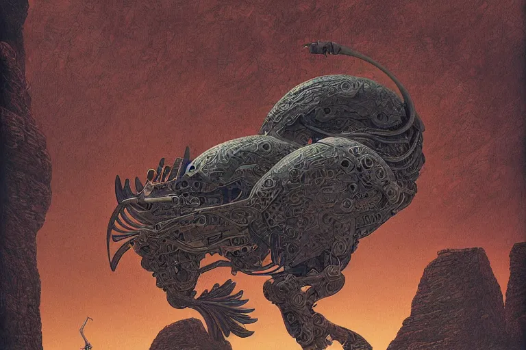 Prompt: digital painting of an ominous mechanical rooster, by wayne barlowe and bob pepper, highly detailed, intricate, anatomy, nature, dieselpunk, retrofuturism
