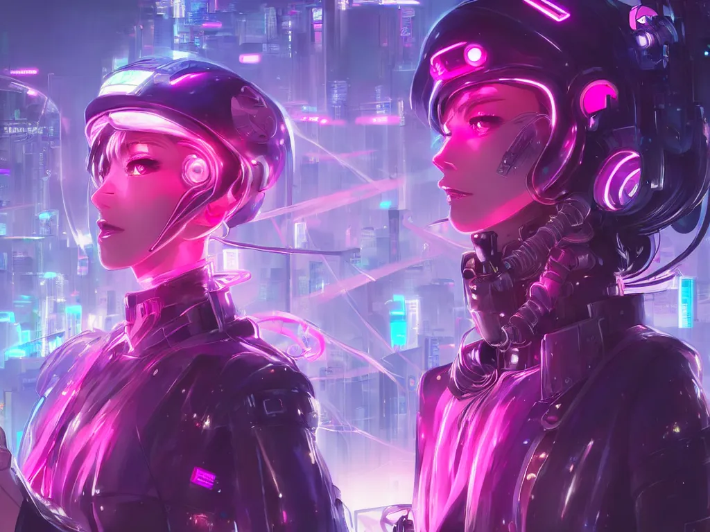 Prompt: portrait anime visual futuristic female cyber police, on cyberpunk neon light tokyo rooftop, ssci - fi and fantasy and pink mist, intricate and very beautiful, human structure, concept art, sharp focus, anime byrossdraws and liya nikorov and simon stalenhag and magali villeneuve and luxearte, frostine engine