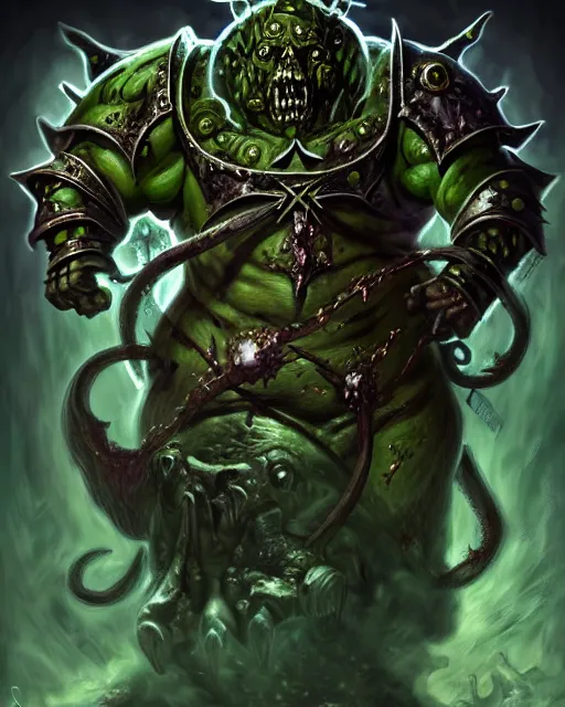 Image similar to dark fantasy, warhammer 40k chaos god nurgle with the face of alex jones, fantasy, intricate, elegant, highly detailed, digital painting, artstation, concept art, smooth, sharp focus, illustration