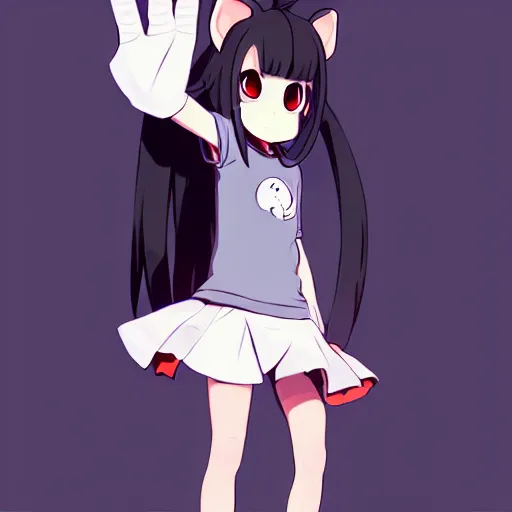 Image similar to a full body portrait of an anthropomorphic rat girl with large rat ears, and a long rat tail, dressed in a tee shirt and combats, finely detailed features, single subject, gapmoe yandere grimdark, trending on pixiv fanbox, by makoto shinkai takashi takeuchi studio ghibli, akihiko yoshida