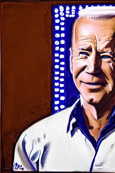 Prompt: portrait of joe biden in white armor with blue lights in it by david lazar