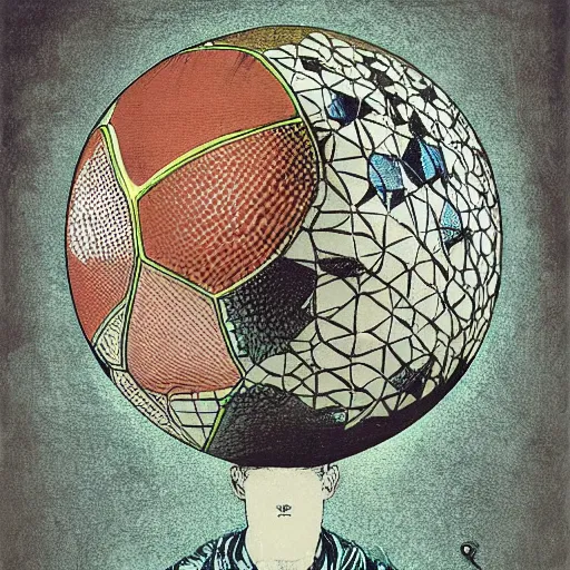 Image similar to illustration of football ball, by artgem, da vinci and victo ngai