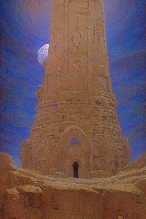 Prompt: holy painted tower of the moon, by Sylvain Sarrailh and Nicholas Roerich and Annie Swynnerton and Gaston Bussière, dramatic cinematic lighting , ornate architecture, sacred artifacts, lost civilizations, smooth, sharp focus, extremely detailed