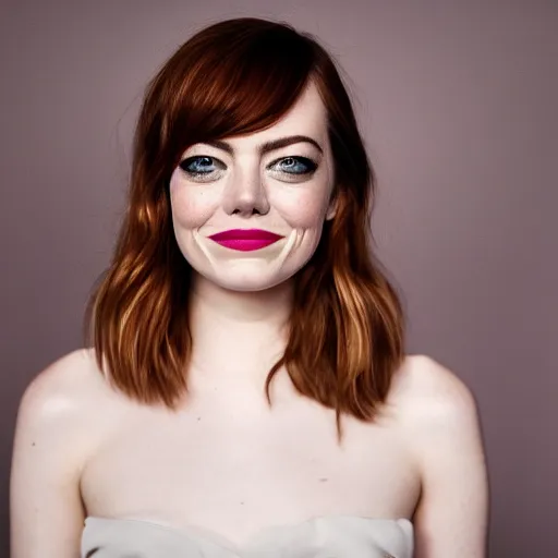 Prompt: Emma Stone wearing way too much makeup, XF IQ4, f/1.4, ISO 200, 1/160s, 8K, RAW, unedited, symmetrical balance, in-frame