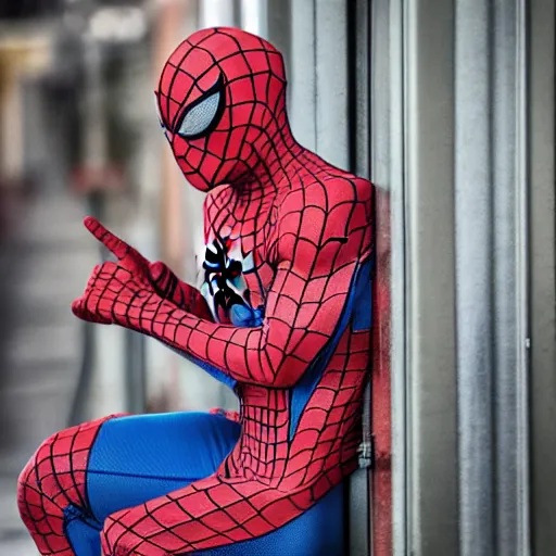 Prompt: spiderman urinating in public