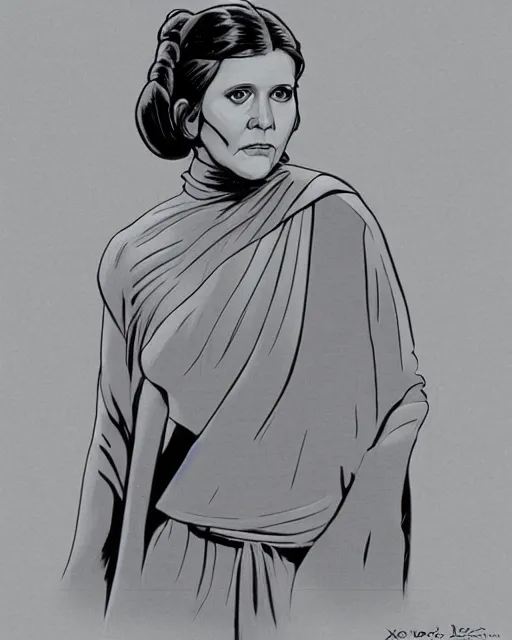 Prompt: carrie fisher in star wars, 1977, digital art, cdx