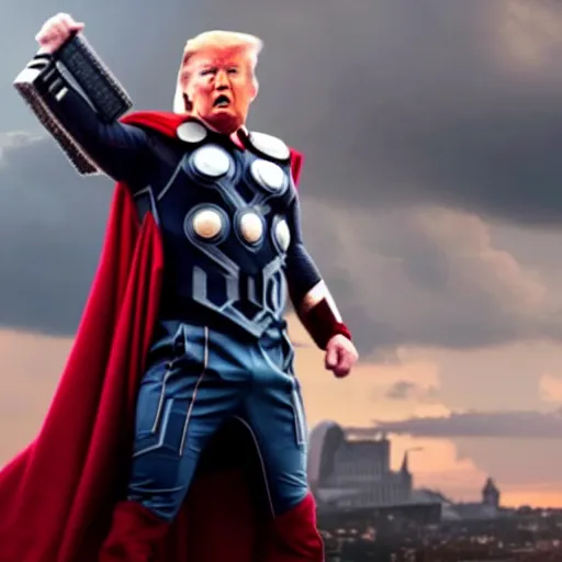 Image similar to cinematic still, donald trump as thor, avengers endgame ( 2 0 1 9 )