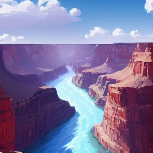 Prompt: concept art painting of a grand canyon filled with water, realistic, detailed, cel shaded, in the style of makoto shinkai and greg rutkowski and james gurney