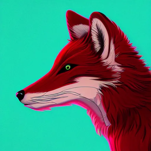 Prompt: digital maroon fox, retrowave palette, digital world, highly detailed, electric breeze, anatomically correct vulpine, synth feel, fluffy face, ear floof, flowing fur, super realism, accurate animal imagery, 4 k digital art